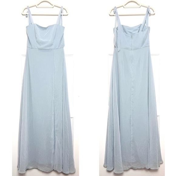DESSY COLLECTION Chiffon Square Neck Sleeveless Tie Shoulder Front Slit Gown 8 - Picture 2 of 5